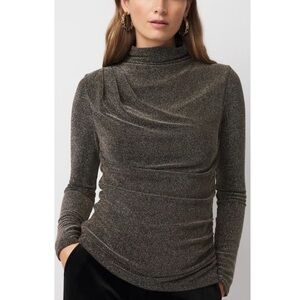 White House Black Market Metallic ruched mock neck long sleeve top Size XL
